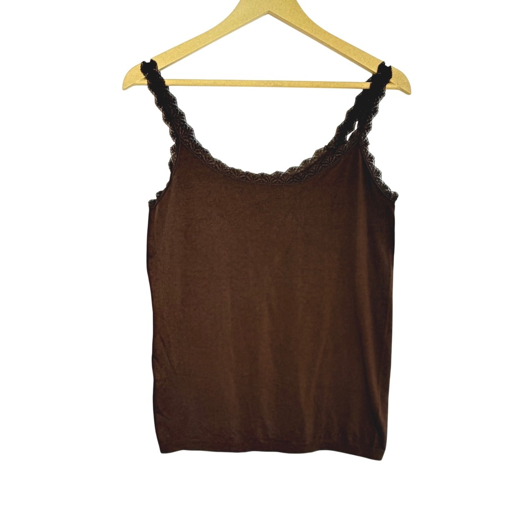 New York & Company Cami Womens XL Brown Lace Trim Stretch Tank Top
